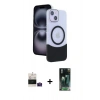 MARSİLYAN™- iPhone 15 Kılıf Kozmos Form Özel Seri - Siyah 360 Mat Full Body Arka Koruyucu + Pembe Bilvis Titan Kamera Lens