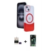MARSİLYAN™- iPhone 15 Kılıf Kozmos Form Özel Seri - Siyah 360 Mat Full Body Arka Koruyucu + Pembe Bilvis Titan Kamera Lens