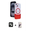 MARSİLYAN™- iPhone 15 Kılıf Kozmos Form Özel Seri - Siyah Bilvis 3D Mat Cam Ekran Koruyucu + PVD Metal Kamera Lens - YL