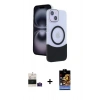 MARSİLYAN™- iPhone 15 Kılıf Kozmos Form Özel Seri - Siyah Buffer Hayalet Cam Ekran Koruyucu + Bilvis Titan Kamera Lens - PE