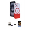 MARSİLYAN™- iPhone 15 Kılıf Kozmos Form Özel Seri - Siyah Buffer Hayalet Cam Ekran Koruyucu + Bilvis Titan Kamera Lens - PE