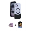 MARSİLYAN™- iPhone 15 Kılıf Kozmos Form Özel Seri - Siyah Buffer Hayalet Cam Ekran Koruyucu + Raze Metal Kamera Lens - SI
