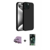 MARSİLYAN™- iPhone 15 Kılıf Kozmos Yansıma Özel Seri - Siyah 360 Mat Full Body Arka Koruyucu + Raze Metal Kamera Lens - PE