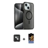 MARSİLYAN™- iPhone 15 Kılıf Nova Asil Prime - Siyah Buffer Hayalet Cam Ekran Koruyucu + PVD Metal Kamera Lens - YL