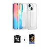 MARSİLYAN™- iPhone 15 Kılıf Nova Işık Koleksiyonu - Siyah Buffer Hayalet Cam Ekran Koruyucu + Turuncu PVD Metal Kamera Lens