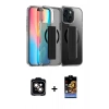 MARSİLYAN™- iPhone 15 Kılıf Nova Işık Koleksiyonu - Siyah Buffer Hayalet Cam Ekran Koruyucu + Turuncu PVD Metal Kamera Lens