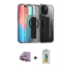MARSİLYAN™- iPhone 15 Kılıf Nova Işık Koleksiyonu - Siyah Polymer Nano Ekran Koruyucu + Pembe Raze Metal Kamera Lens