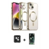 MARSİLYAN™- iPhone 15 Kılıf Nova Işık Özel Seri - Şeffaf 360 Full Body Arka Koruyucu + Yeşil PVD Metal Kamera Lens