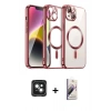 MARSİLYAN™- iPhone 15 Kılıf Nova Işık Özel Seri - Siyah Bilvis 3D Mat Cam Ekran Koruyucu + Yeşil PVD Metal Kamera Lens