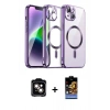 MARSİLYAN™- iPhone 15 Kılıf Nova Işık Özel Seri - Siyah Buffer Hayalet Cam Ekran Koruyucu + Turuncu PVD Metal Kamera Lens