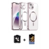MARSİLYAN™- iPhone 15 Kılıf Nova Işık Özel Seri - Siyah Buffer Hayalet Cam Ekran Koruyucu + Turuncu PVD Metal Kamera Lens