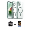 MARSİLYAN™- iPhone 15 Kılıf Nova Işık Özel Seri - Siyah Buffer Hayalet Cam Ekran Koruyucu + Turuncu PVD Metal Kamera Lens