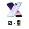 MARSİLYAN™- iPhone 15 Kılıf Nova Işık Serisi - Siyah Buffer Hayalet Cam Ekran Koruyucu + PVD Metal Kamera Lens - YL