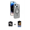MARSİLYAN™- iPhone 15 Kılıf Nova Modern Prime - Siyah Buffer Hayalet Cam Ekran Koruyucu + Turuncu PVD Metal Kamera Lens