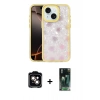 MARSİLYAN™- iPhone 15 Kılıf Odak Prime - Şeffaf 360 Full Body Arka Koruyucu + PVD Metal Kamera Lens - TU