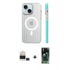MARSİLYAN™- iPhone 15 Kılıf Pusula Minimal Koleksiyonu - Şeffaf 360 Full Body Arka Koruyucu + Bilvis Titan Kamera Lens - PE