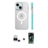 MARSİLYAN™- iPhone 15 Kılıf Pusula Minimal Koleksiyonu - Şeffaf 360 Full Body Arka Koruyucu + Bilvis Titan Kamera Lens - YL