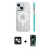 MARSİLYAN™- iPhone 15 Kılıf Pusula Minimal Koleksiyonu - Şeffaf 360 Full Body Arka Koruyucu + PVD Metal Kamera Lens - YL