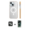 MARSİLYAN™- iPhone 15 Kılıf Pusula Minimal Koleksiyonu - Şeffaf 360 Full Body Arka Koruyucu + PVD Metal Kamera Lens - YL