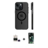 MARSİLYAN™- iPhone 15 Kılıf Pusula Minimal Koleksiyonu - Siyah 360 Mat Full Body Arka Koruyucu + Bilvis Titan Kamera Lens - PE