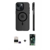 MARSİLYAN™- iPhone 15 Kılıf Pusula Minimal Koleksiyonu - Siyah 360 Mat Full Body Arka Koruyucu + Bilvis Titan Kamera Lens - YL