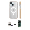 MARSİLYAN™- iPhone 15 Kılıf Pusula Minimal Koleksiyonu - Siyah 360 Mat Full Body Arka Koruyucu + Bilvis Titan Kamera Lens - YL