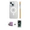 MARSİLYAN™- iPhone 15 Kılıf Pusula Minimal Koleksiyonu - Siyah 360 Mat Full Body Arka Koruyucu + Pembe Raze Metal Kamera Lens