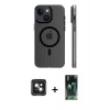 MARSİLYAN™- iPhone 15 Kılıf Pusula Minimal Koleksiyonu - Siyah 360 Mat Full Body Arka Koruyucu + PVD Metal Kamera Lens - YL