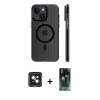 MARSİLYAN™- iPhone 15 Kılıf Pusula Minimal Koleksiyonu - Siyah 360 Mat Full Body Arka Koruyucu + PVD Metal Kamera Lens - YL