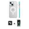 MARSİLYAN™- iPhone 15 Kılıf Pusula Minimal Koleksiyonu - Siyah 360 Mat Full Body Arka Koruyucu + PVD Metal Kamera Lens - YL