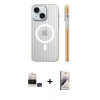 MARSİLYAN™- iPhone 15 Kılıf Pusula Minimal Koleksiyonu - Siyah Bilvis 3D Mat Cam Ekran Koruyucu + Bilvis Titan Kamera Lens - YL