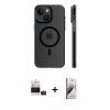 MARSİLYAN™- iPhone 15 Kılıf Pusula Minimal Koleksiyonu - Siyah Bilvis 3D Mat Cam Ekran Koruyucu + Bilvis Titan Kamera Lens - PE