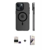 MARSİLYAN™- iPhone 15 Kılıf Pusula Minimal Koleksiyonu - Siyah Bilvis 3D Mat Cam Ekran Koruyucu + Bilvis Titan Kamera Lens - YL