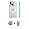 MARSİLYAN™- iPhone 15 Kılıf Pusula Minimal Koleksiyonu - Siyah Bilvis 3D Mat Cam Ekran Koruyucu + Raze Metal Kamera Lens - PE