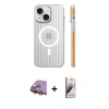 MARSİLYAN™- iPhone 15 Kılıf Pusula Minimal Koleksiyonu - Siyah Bilvis 3D Mat Cam Ekran Koruyucu + Raze Metal Kamera Lens - SI