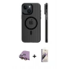 MARSİLYAN™- iPhone 15 Kılıf Pusula Minimal Koleksiyonu - Siyah Bilvis 3D Mat Cam Ekran Koruyucu + Raze Metal Kamera Lens - SI