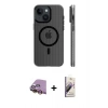 MARSİLYAN™- iPhone 15 Kılıf Pusula Minimal Koleksiyonu - Siyah Bilvis 3D Mat Cam Ekran Koruyucu + Raze Metal Kamera Lens - SI