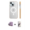 MARSİLYAN™- iPhone 15 Kılıf Pusula Minimal Koleksiyonu - Siyah Bilvis 3D Mat Cam Ekran Koruyucu + Raze Metal Kamera Lens - PE