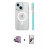 MARSİLYAN™- iPhone 15 Kılıf Pusula Minimal Koleksiyonu - Siyah Bilvis 3D Mat Cam Ekran Koruyucu + Raze Metal Kamera Lens - SI