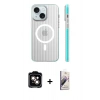 MARSİLYAN™- iPhone 15 Kılıf Pusula Minimal Koleksiyonu - Siyah Bilvis 3D Mat Cam Ekran Koruyucu + PVD Metal Kamera Lens - TU