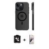 MARSİLYAN™- iPhone 15 Kılıf Pusula Minimal Koleksiyonu - Siyah Bilvis 3D Mat Cam Ekran Koruyucu + PVD Metal Kamera Lens - TU