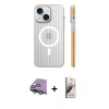 MARSİLYAN™- iPhone 15 Kılıf Pusula Minimal Koleksiyonu - Siyah Bilvis 3D Mat Cam Ekran Koruyucu + Raze Metal Kamera Lens - YL