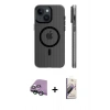 MARSİLYAN™- iPhone 15 Kılıf Pusula Minimal Koleksiyonu - Siyah Bilvis 3D Mat Cam Ekran Koruyucu + Raze Metal Kamera Lens - YL