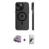 MARSİLYAN™- iPhone 15 Kılıf Pusula Minimal Koleksiyonu - Siyah Bilvis 3D Mat Cam Ekran Koruyucu + Raze Metal Kamera Lens - YL