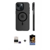 MARSİLYAN™- iPhone 15 Kılıf Pusula Minimal Koleksiyonu - Siyah Buffer Hayalet Cam Ekran Koruyucu + Bilvis Titan Kamera Lens - YL