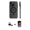 MARSİLYAN™- iPhone 15 Kılıf Pusula Minimal Koleksiyonu - Siyah Buffer Hayalet Cam Ekran Koruyucu + Bilvis Titan Kamera Lens - SH