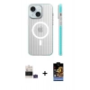 MARSİLYAN™- iPhone 15 Kılıf Pusula Minimal Koleksiyonu - Siyah Buffer Hayalet Cam Ekran Koruyucu + Bilvis Titan Kamera Lens - YL