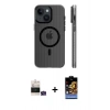 MARSİLYAN™- iPhone 15 Kılıf Pusula Minimal Koleksiyonu - Siyah Buffer Hayalet Cam Ekran Koruyucu + Bilvis Titan Kamera Lens - YL