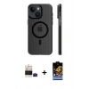 MARSİLYAN™- iPhone 15 Kılıf Pusula Minimal Koleksiyonu - Siyah Buffer Hayalet Cam Ekran Koruyucu + Bilvis Titan Kamera Lens - SH