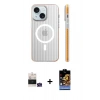 MARSİLYAN™- iPhone 15 Kılıf Pusula Minimal Koleksiyonu - Siyah Buffer Hayalet Cam Ekran Koruyucu + Bilvis Titan Kamera Lens - YL